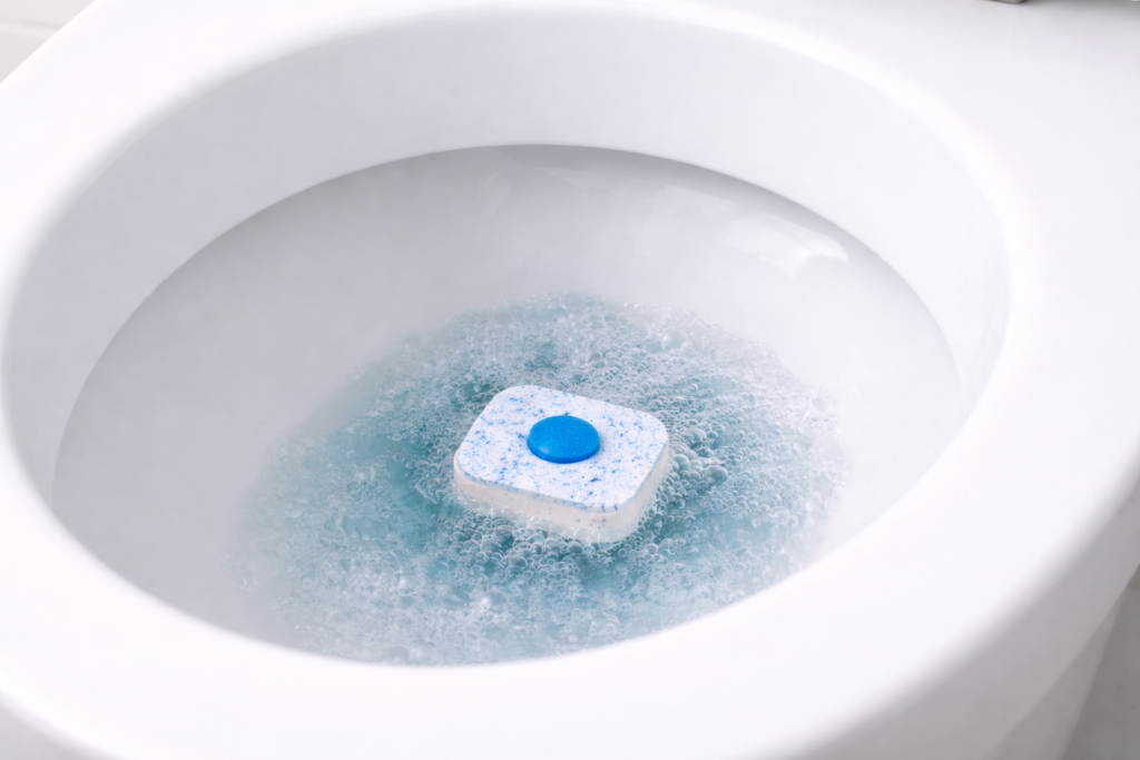 Geschirrspültab im WC um Urinstein zu entfernen