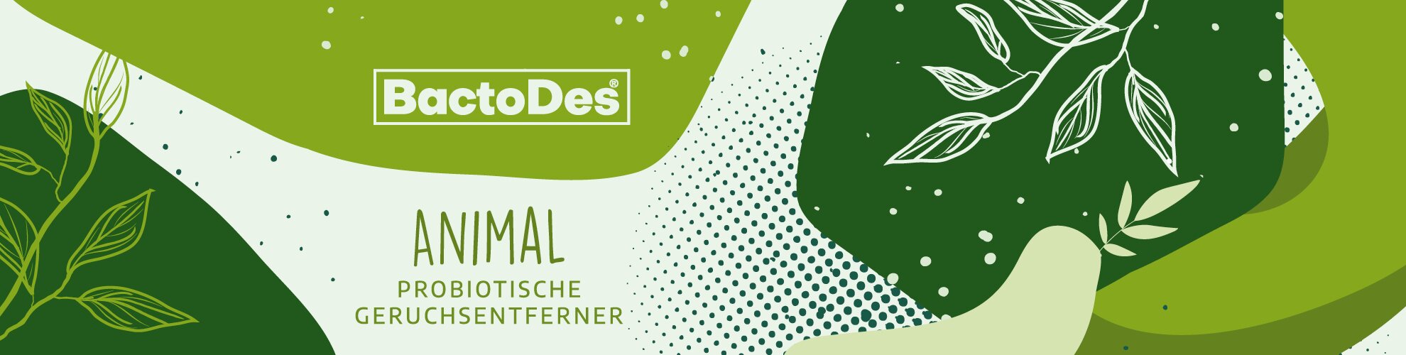 Grüner Banner mit dem BactoDes Animal  Probiotische...