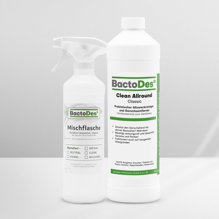 BactoDes® Clean Allround - Classic 1 Liter Flasche inkl. 1 Misch- und Sprühflasche