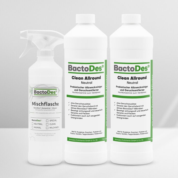 BactoDes Clean Allround - Neutral  2x1 Liter Set  inkl. 1 Misch- und Sprühflasche