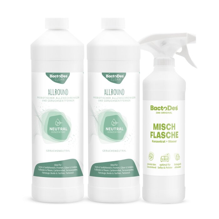 BactoDes Clean Allround - Neutral  2x1 Liter Set  inkl. 1 Misch- und Sprühflasche