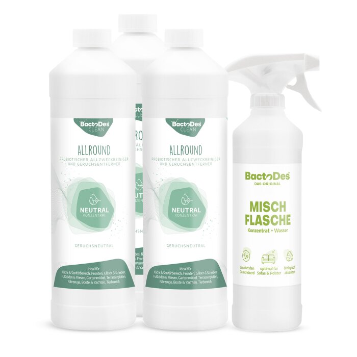 BactoDes® Clean Allround - Neutral  3x1 LiterSet  inkl. 1 Misch- und Sprühflasche