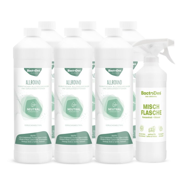 BactoDes® Clean Allround - Neutral  6x1 Liter Karton  inkl. 1 Misch- und Sprühflasche