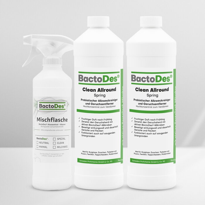 BactoDes® Clean Allround - Spring  2x1 Liter Set  inkl. 1 Misch- und Sprühflasche