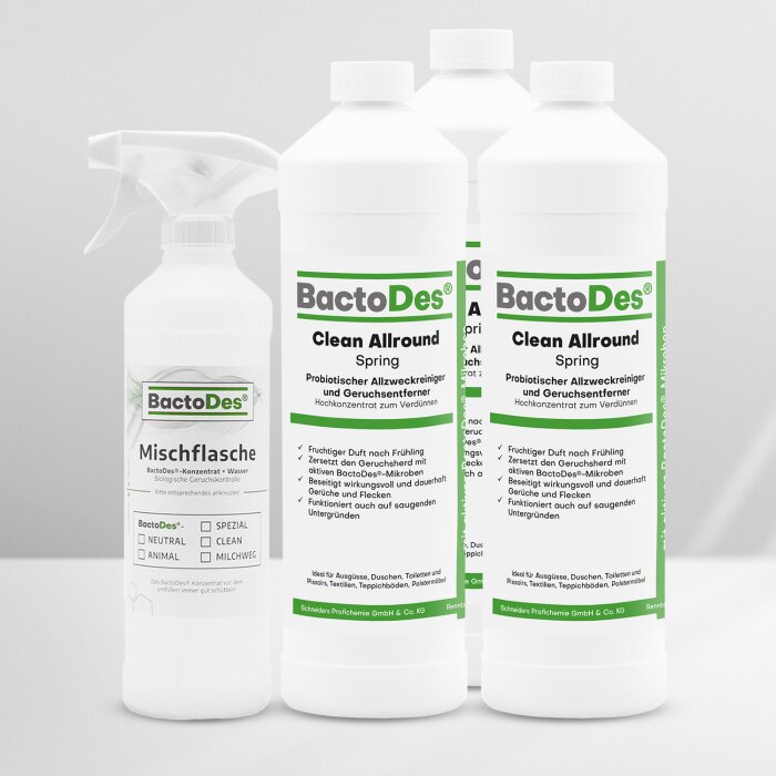 BactoDes® Clean Allround - Spring 3x1 Liter Set inkl. 1 Misch- und Sprühflasche