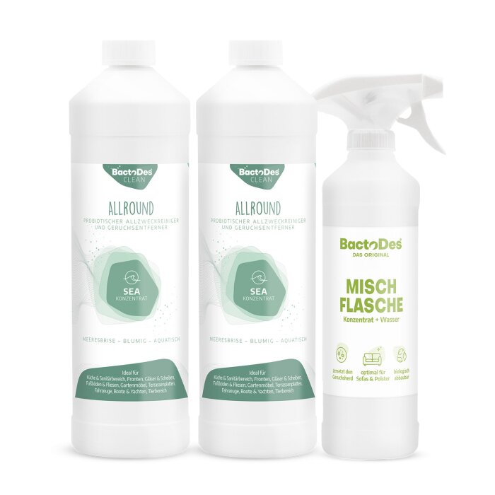 BactoDes® Clean Allround - Sea 2x1 Liter Set  inkl. 1 Misch- und Sprühflasche