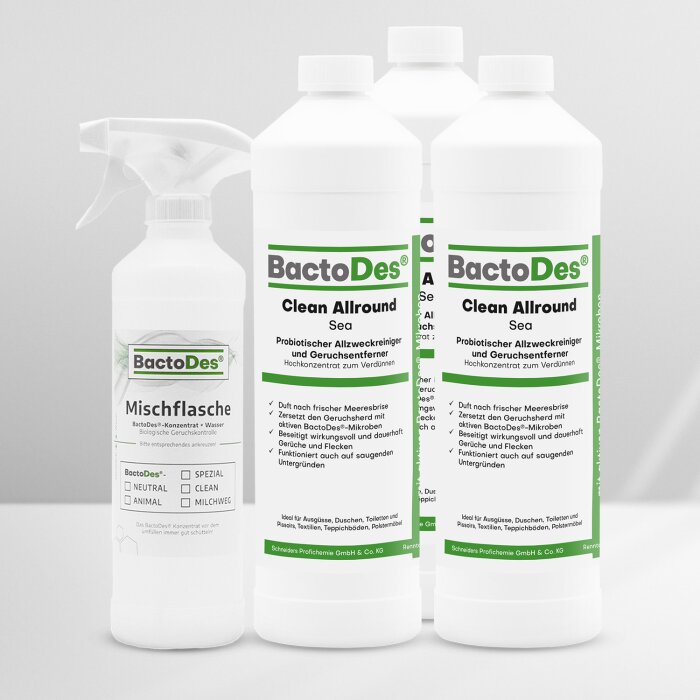 BactoDes® Clean Allround - Sea 3x1 Liter Set  inkl. 1 Misch- und Sprühflasche