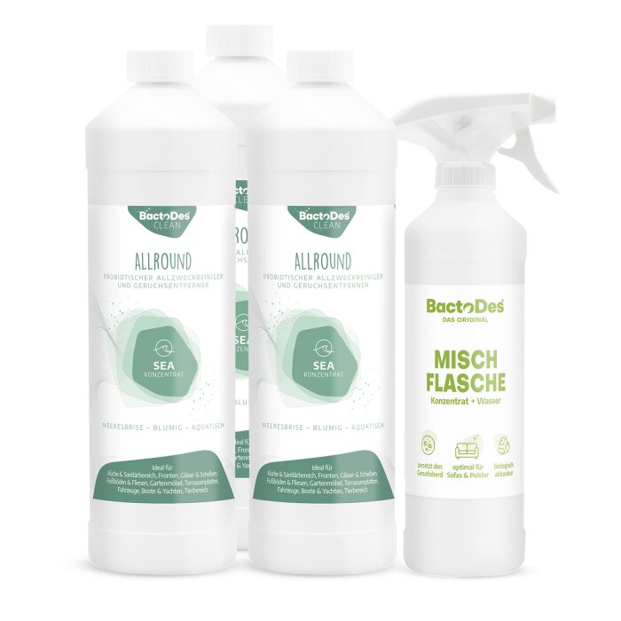 BactoDes® Clean Allround - Sea 3x1 Liter Set  inkl. 1 Misch- und Sprühflasche