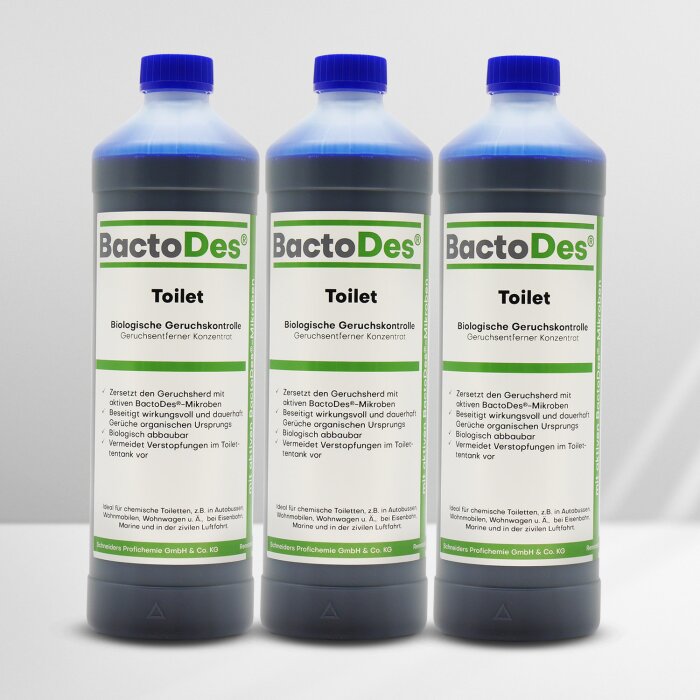 BactoDes-Toilet mikrobiologischer Geruchsentferner für Campingtoiletten 1L 3x1Liter Set