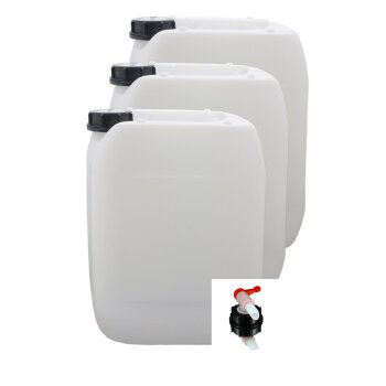 3x Wasserkanister 10l mit 1 Hahn DIN 51 Kunststoff natur