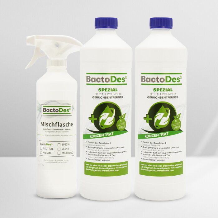 BactoDes-Spezial Geruchskiller 2x1 Liter Set inkl.1 Misch- und Sprühflasche