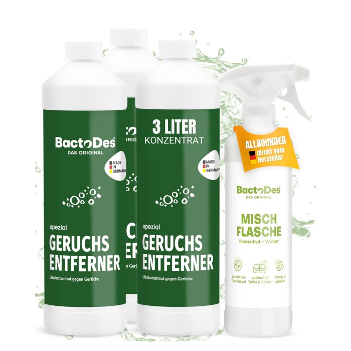 BactoDes-Spezial Geruchskiller 3x1 Liter Set inkl.1 Misch- und Sprühflasche