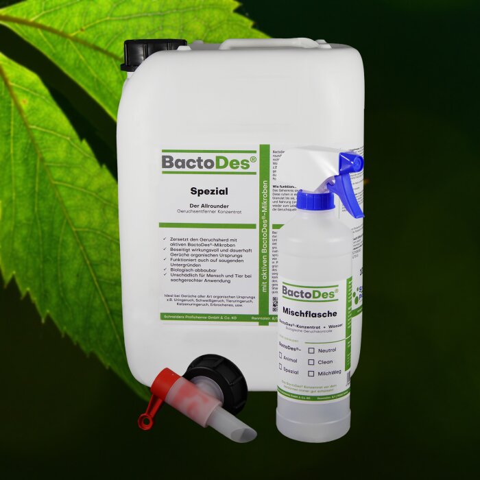 BactoDes-Spezial Geruchskiller 10 L. Kanister  incl.1 Misch- und Sprühflasche