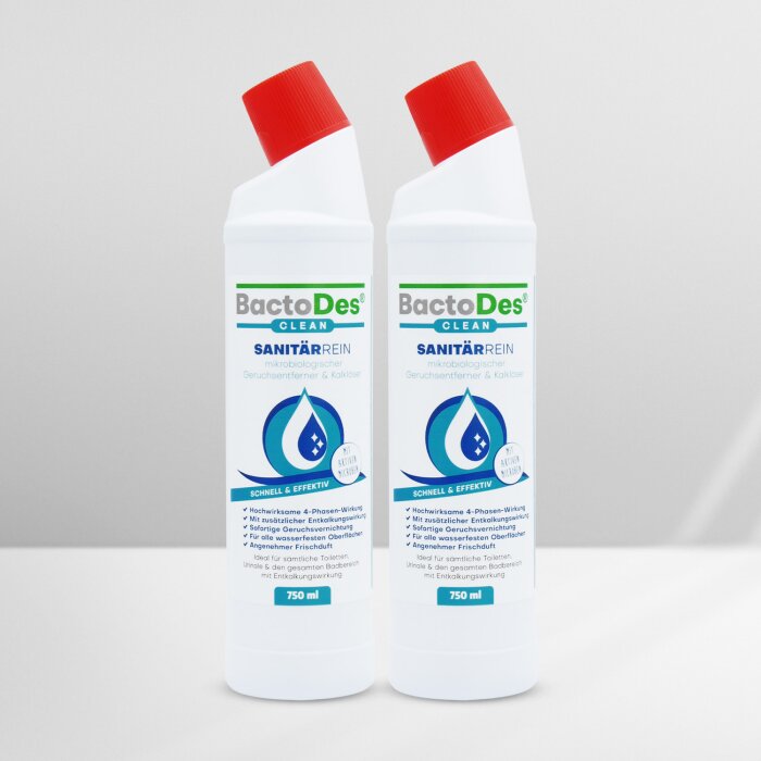 BactoDes® SanitärRein - Mikrobiologischer Sanitärreiniger und Geruchsentferner 750ml Flasche 2 Flaschen