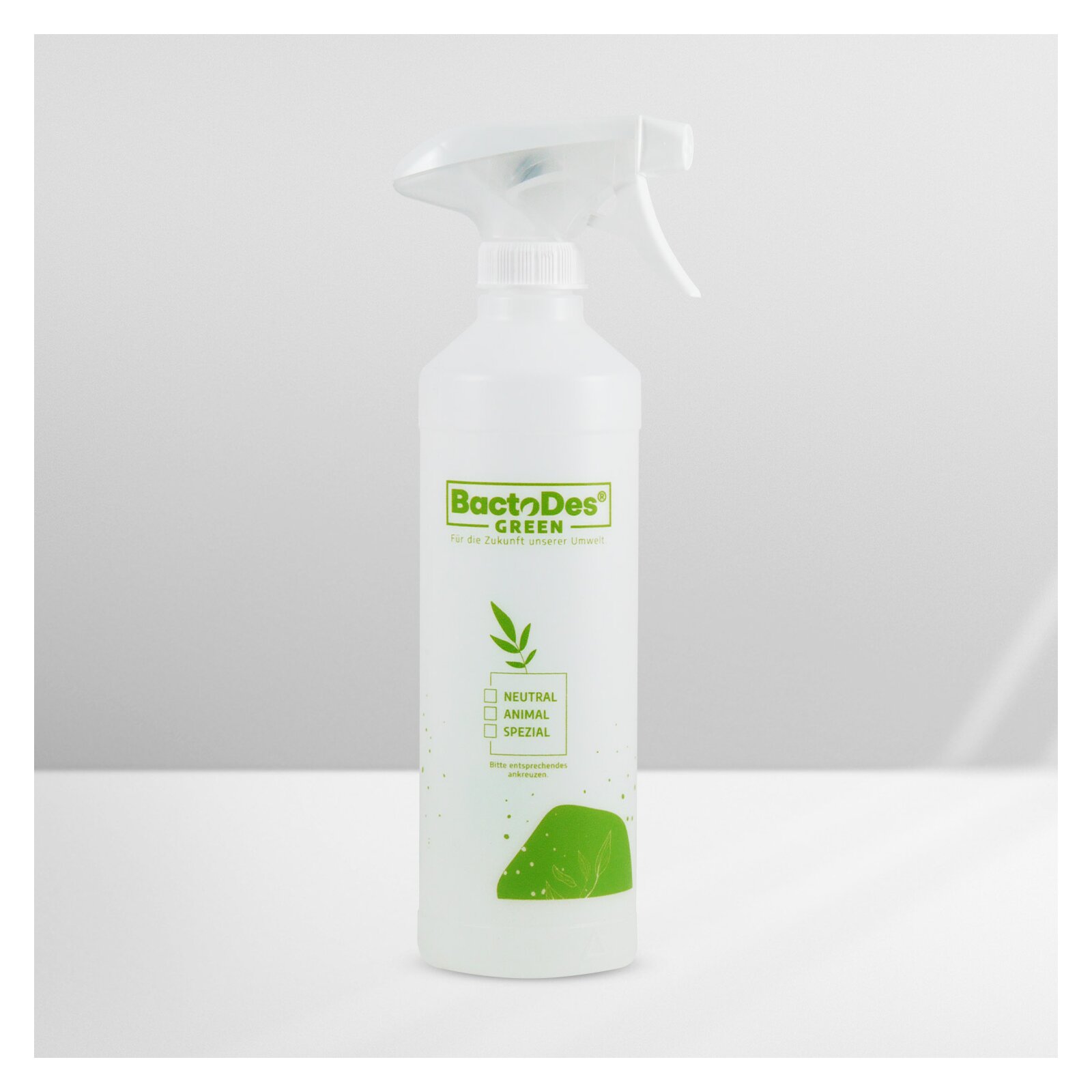 Bedruckt günstig Kaufen-BactoDes® Green Leerflasche - GreenPE 500ml bedruckt. BactoDes® Green Leerflasche - GreenPE 500ml bedruckt . 