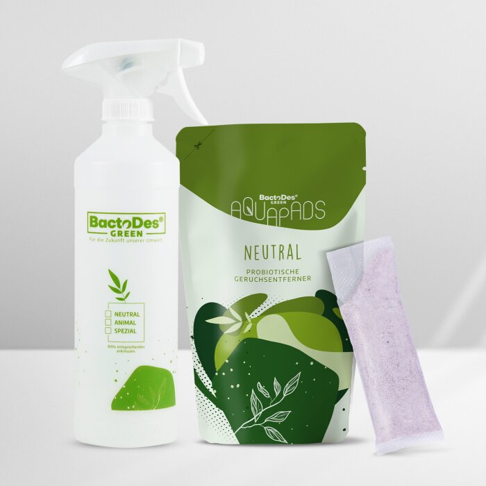 BactoDes Neutral Aquapad Starter Set mit 4 Stück & Bio-Sprühflasche