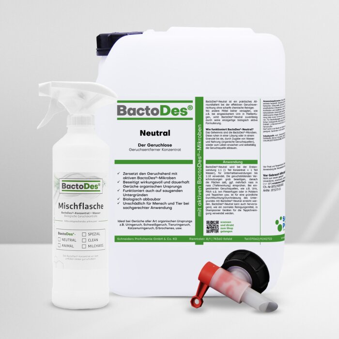 BactoDes Neutral Konzentrat 1 x 10 L Kanister inkl. 1 Misch- und Sprühflasche und Auslaufhahn