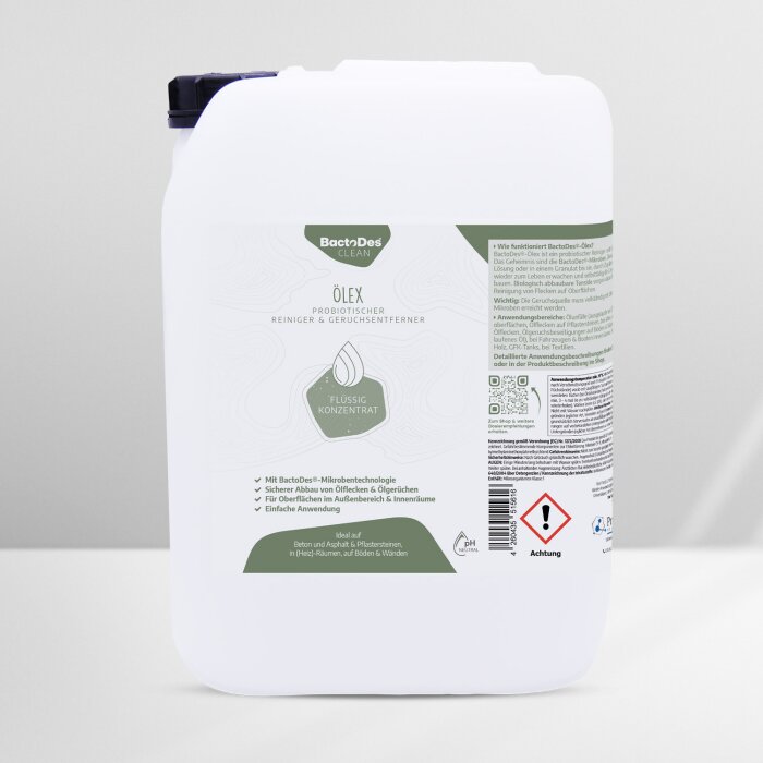 BactoDes Clean Ölex - Geruchsentferner von Heizölgeruch und Ölfleckenentferner 10 Liter Kanister inkl. Auslaufhahn