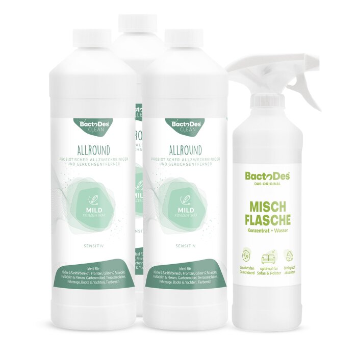 BactoDes® Clean Allround - Mild 3x1 Liter Set inkl.1 Misch- und Sprühflasche