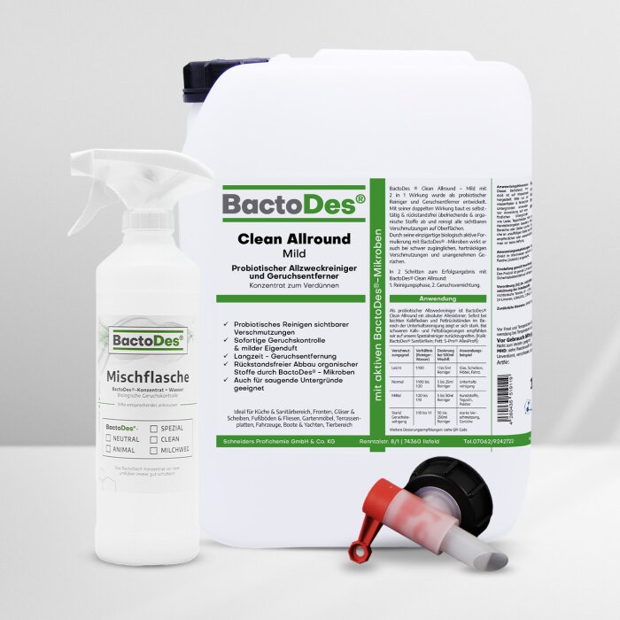 BactoDes® Clean Allround - Mild 10 Liter Kanister inkl.1 Misch- und Sprühflasche