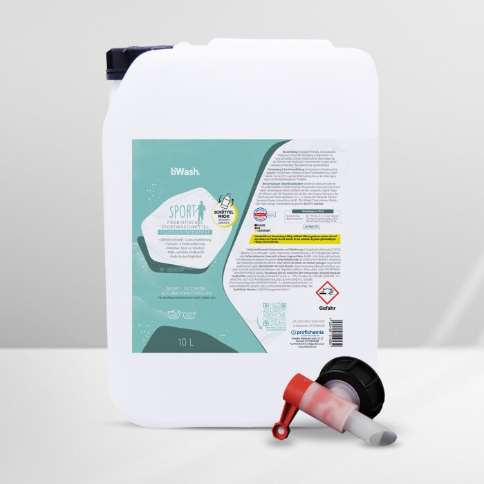 bWash® Sportwaschmittel Flüssigkonzentrat 10 Liter Kanister inkl. Auslaufhahn