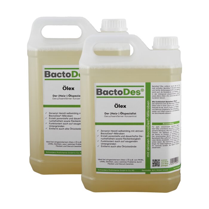 BactoDes Clean Ölex - Geruchsentferner von Heizölgeruch und Ölfleckenentferner 2 x 5 Liter